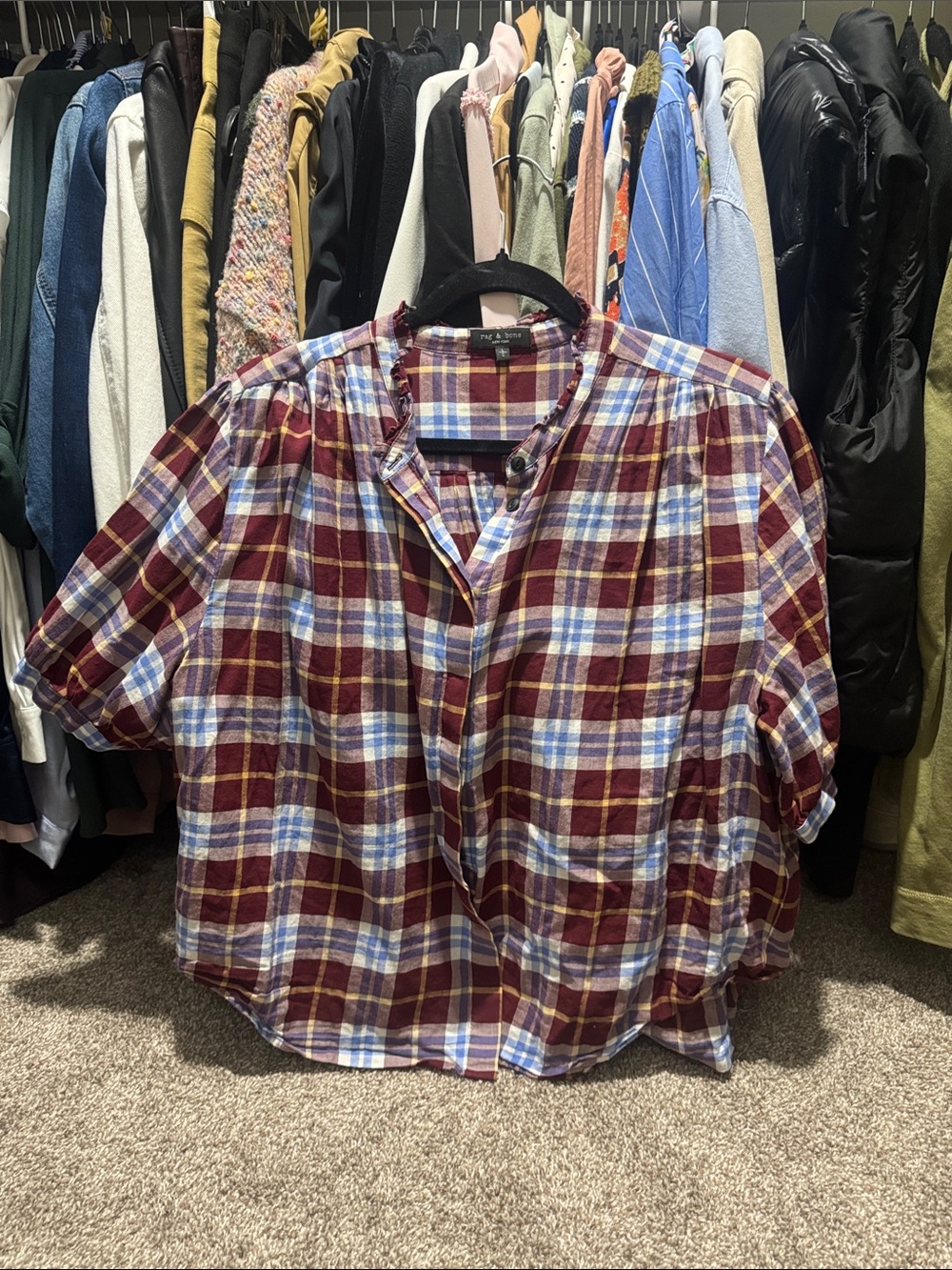 rag & bone Burgundy and Blue Plaid Button-Down Shirt